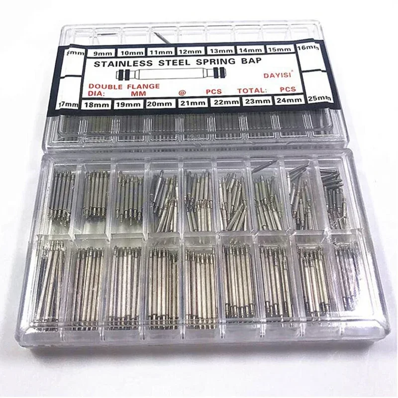 

360pcs/Set Stainless Steel Metal Spring Bars Watchband Pins 8mm-25mm Size Strap Belt Pin with Repair Tools Watch Accessories