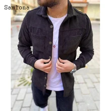 

2022 Mens Single-Breasted Tops Solid Corduroy Jackets Spring Autumn Lapel Collar retro Jacket Sexy Fashion Stand Pocket Coats