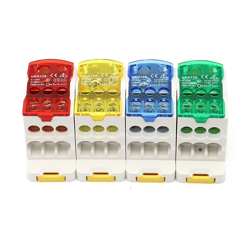172965-2ae4cd.jpg S671ab727f1ee48188f3f065ec628c3eco Terminal Block UKK80A Electric Wire Connector 1 in many Out Din Rail distribution Wiring Accessories Blue Yellow Green Red Mallzona