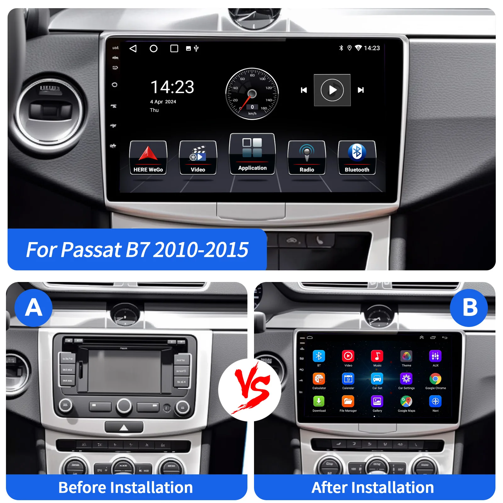ESSGOO 10"Android 15 4+64G For VW Passat B6 B7 CC Magotan 2010-15 Car Stereo Wireless Carplay GPS Navi Bluetooth RDS WIFI Radio