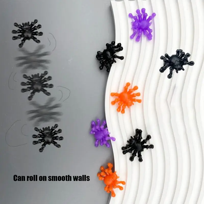 12PCS Mini Sticky Spider Wall Climb Fake Spider Scare Prank Toys Kids Birthday Party Favor Halloween Carnival Party Supplies