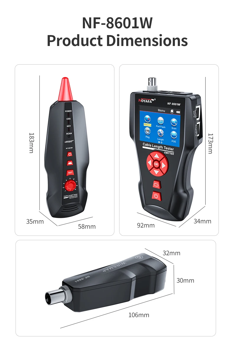 NOYAFA NF-8601W Netzwerkkabellängentester POE/PING-Tester Mehrzweck-Line-Tracker mit 8 Stück Fernbedienungs-Netzwerk-Tracker – Detail 11