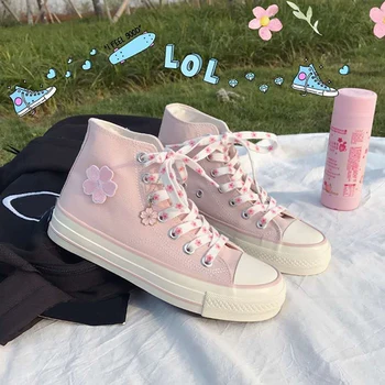 Alpargatas florales de estilo japonés para Mujer, zapatos de Lolita rosa, Zapatillas de lona informales a la moda, 2021 1