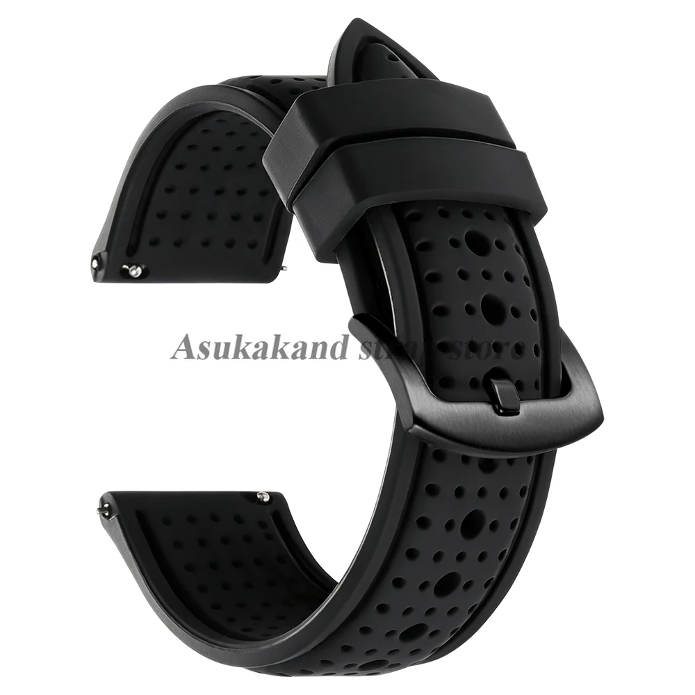 Enhanced Silicone Waterproof Watch Band - Soft, Breathable, Quick Release Wrist Strap
