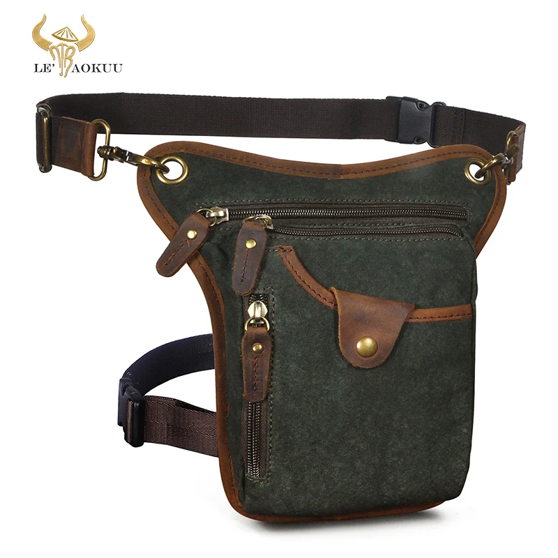 

2022 New Canvas+Natural Leather Design Classic Shoulder Sling Bag Travel Fanny Waist Belt Pack Leg Bag For Men Male Female 211-5