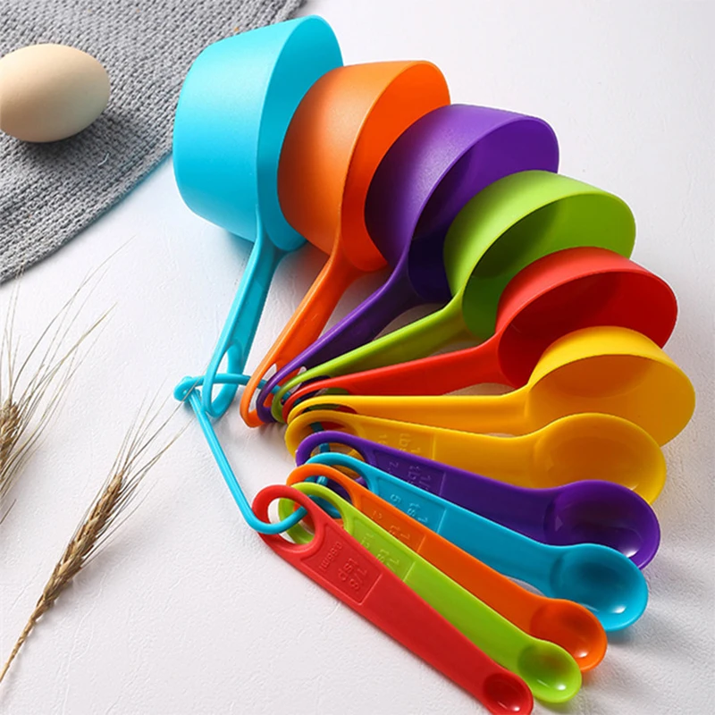 12Pcs Colorful Plastic Measuring Spoon Measuring Cup With Scale Multi Purpose Coffee Sugar Measuring Tools Sets Kitchen Gadgets
