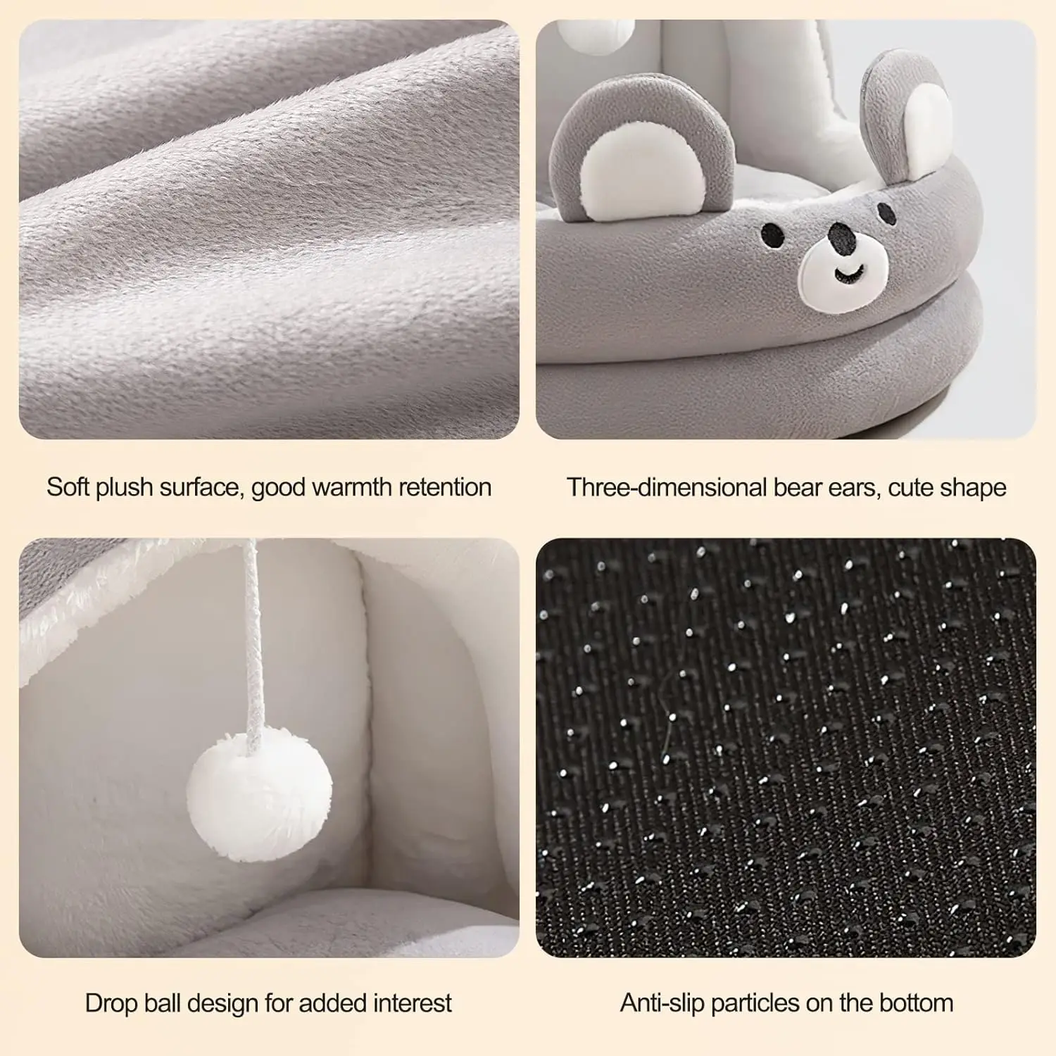 Cat Cave Bed, Cat Bed with Removable Washable Inner Cushion, Half-Enclosed Cat Bed, Cozy Pet Cave Bed, Pet Cat Bed Tent House