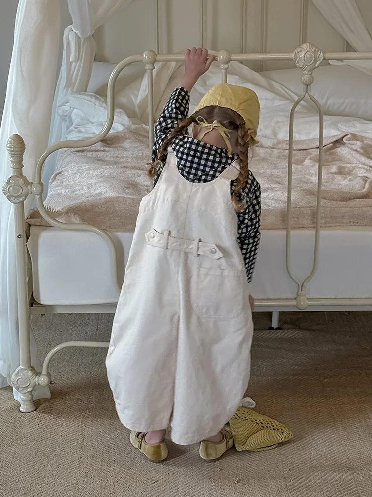 2025 Spring New Children Loose Overalls Cotton Boys Fashion Casual Pants Baby Girls Versatile Strap Trousers Kids Clothes