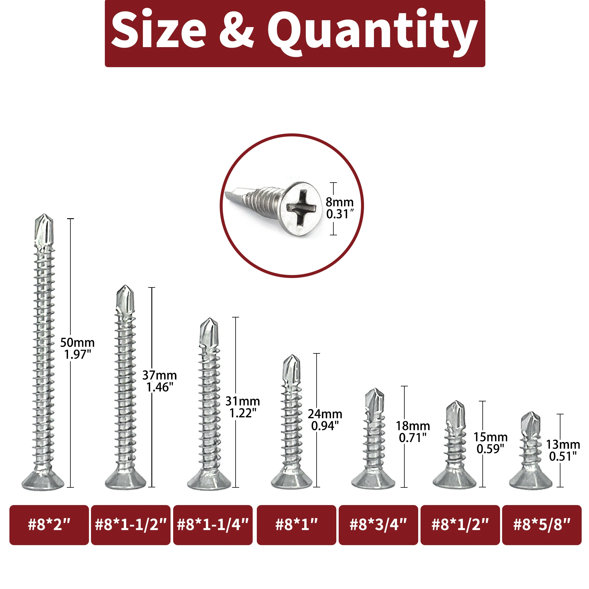 #8 M4.2 410 Stainless Steel Flat Head Self-Tapping Screws for Sheet Metal High-Strength Quick Drilling 50PCS self tapping screws