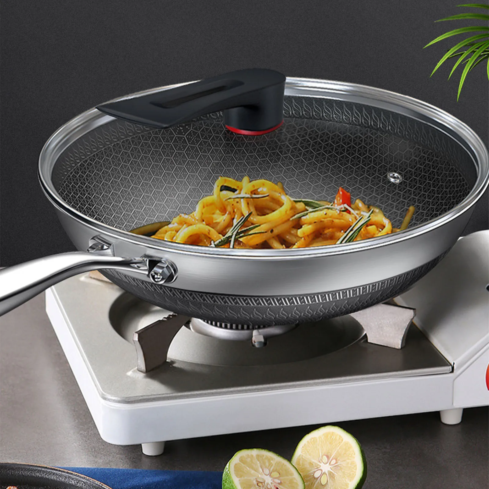 Nonstick Frying Pan Honeycomb Stainless Steel Fry Pan Nonstick 316SUS Dishwasher Safe Fast Even Heating for Induction Stovetop