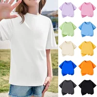 Girls Boys Short Sleeve T Shirts Kids Pure Cotton Summer Oversized Tops Children Teens Solid Casual Crewneck Basic Tees 3-14Y 1