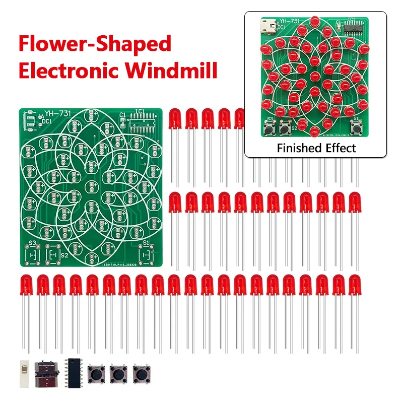 Kit électronique DIY, moulin à vent électronique multi-style, motif d'eau qui coule, lumière 43 LED 5V, composant de soudage amusant, suite de formation
