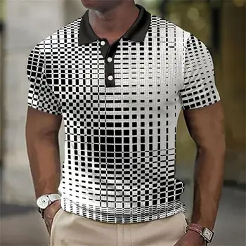 Polo a maniche corte da uomo a quadri con colletto a risvolto, traspirante, casual, estivo, disponibile in vari colori