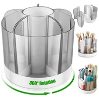 Rotating Pencil Organizer with 6 Compartments 360° Turntable Detachable Cosmetics Storage Box Round Revolving Makeup Brush 1
