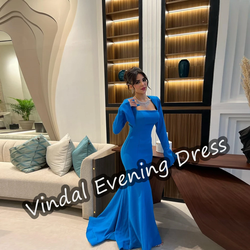

Vindal Square Neckline Evening Dress Floor Length Mermaid Elegant Built-in Bra Crepe Saudi Arabia Long Sleeves For Woman 2024