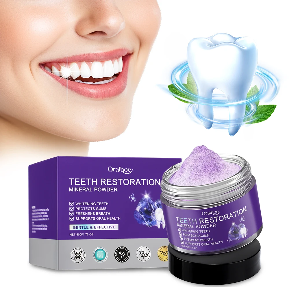 Teeth Restoration Mineral Powder Teeth Whitening Remove Stain Oral Clean Fresh Breath Improve Smell Purple Bleaching Toothpaste