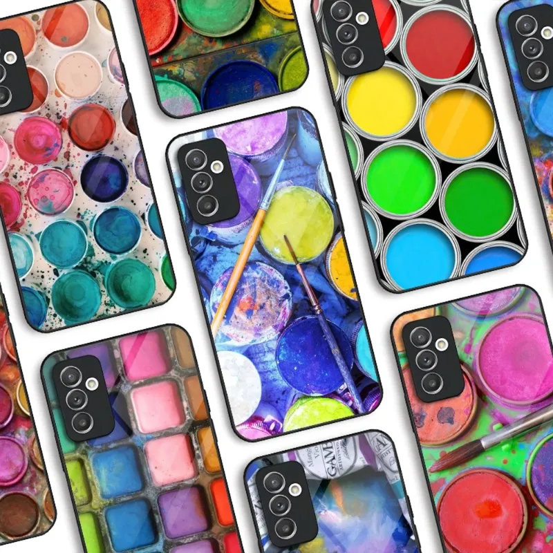 Colorato Watercolors Set Paint Palette Custodia Per Telefono In Vetro Per Samsung A51 A22 A52 A12 A32 A42 S22 S21Fe S20 Note 20 10 Pro Cover
