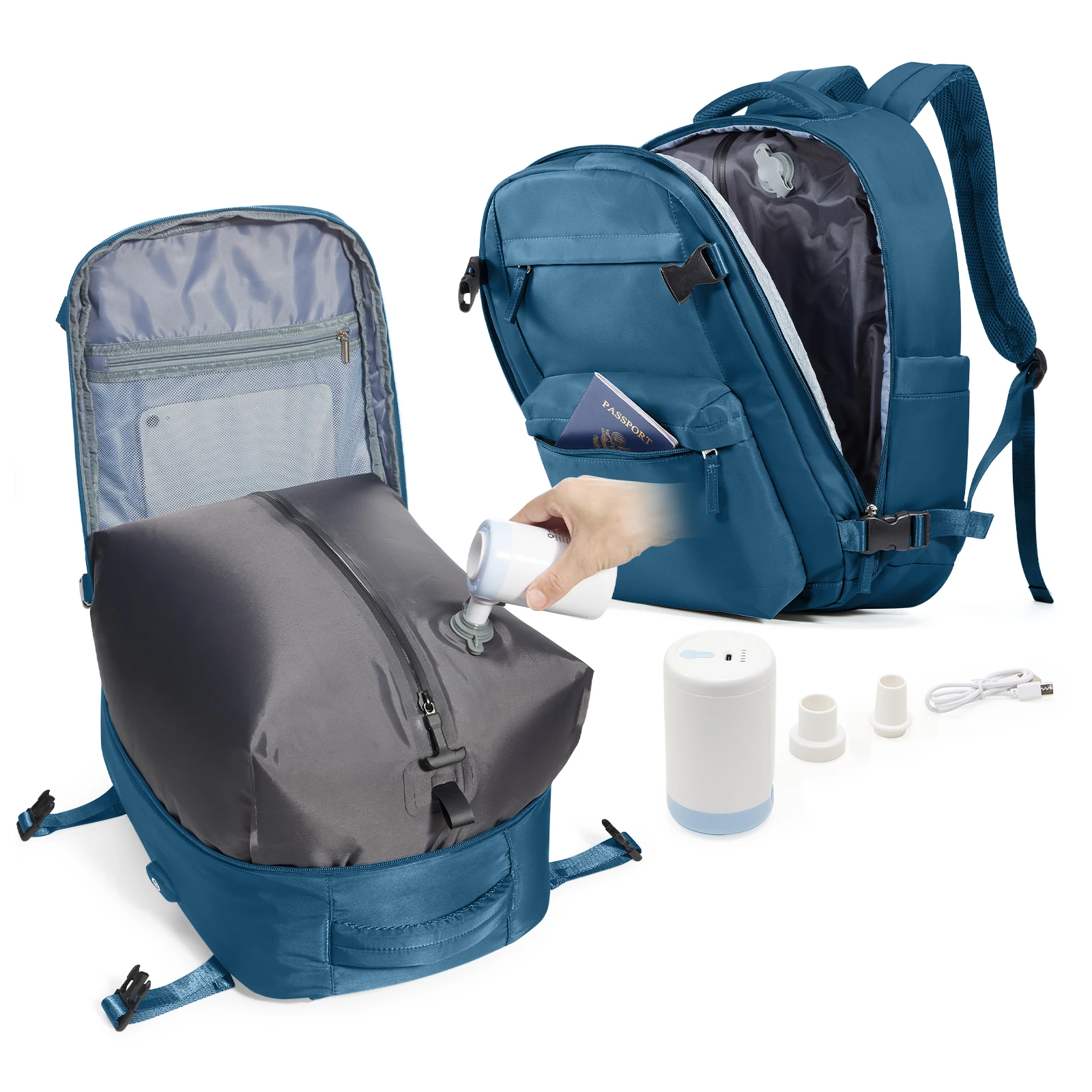 Vacuum Backpack with Pump Travel Backpack Airplane Cabin Woman Hand Luggage Travel Bags，Business Work Backpack Casual Bagpack