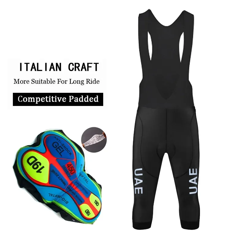 UAE Men Cycling Pants 3/4 Bib Pants Outdoor 19D Bib Shorts Summer Cycling equipment Breathable 7 Points