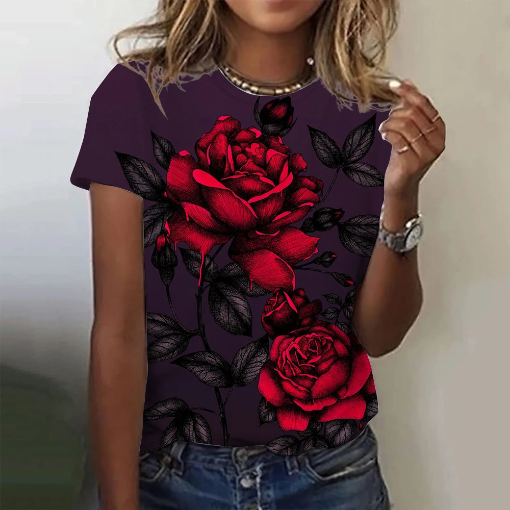 

Gothic Style Women's T shirt Flower Graphics O-Neck 3D Full Print Outdoor Street Short Sleeve Summer Casual Clothing For Girls