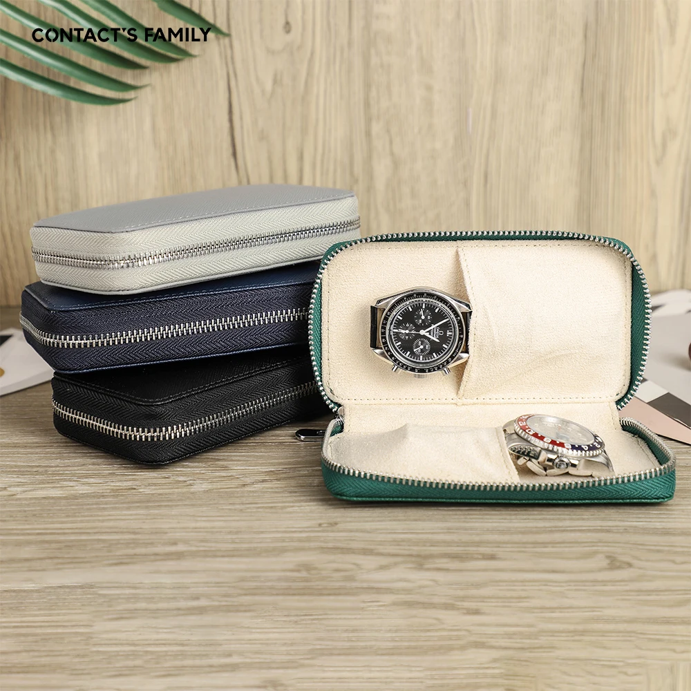 CONTACT'S FAMILY 3 Slots Leather Watch Pouch Case For Men Women Watches Organizer Display Jewelry Bracelet Storage Box