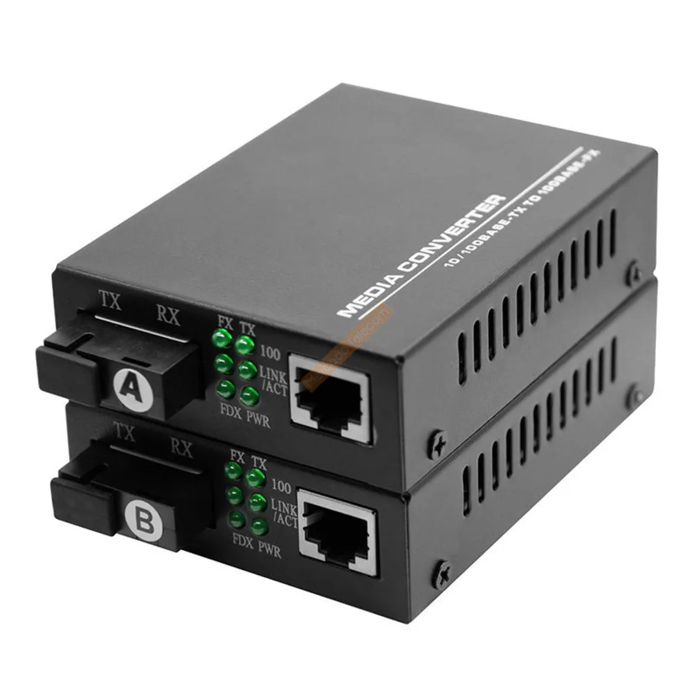 1 Pair HTB-GS-03 A/B Gigabit Fiber Optical Media Converter 10/100/1000Mbps Single Mode to RJ45 20KM With External Power Supply