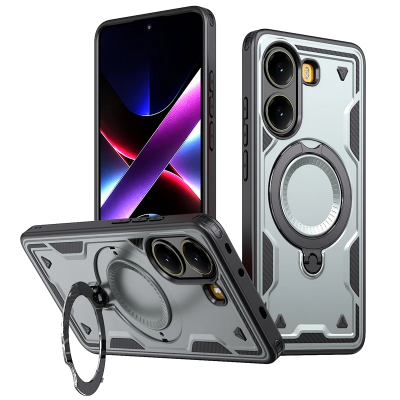 Military Drop-Proof Hard Case with 360° Adjustable Ring Stand and TPU Protection