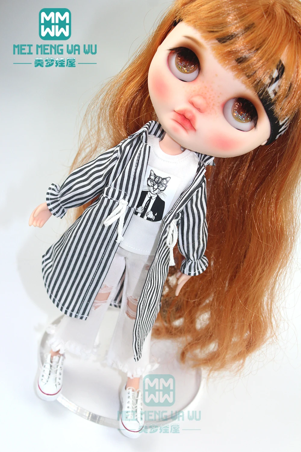 

Blyth Clothes Azone OB22 OB24 doll Fashion striped shirt vest jeans toys gift