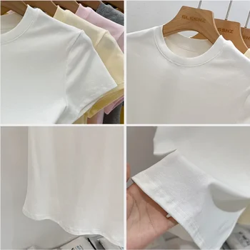 2025 الكورية المحملة الشارع الشهير الصيف مثير الأساسية الأعلى الصلبة قصيرة الأكمام المرأة التي شيرت عادية س الرقبة موضة تي شيرت 6