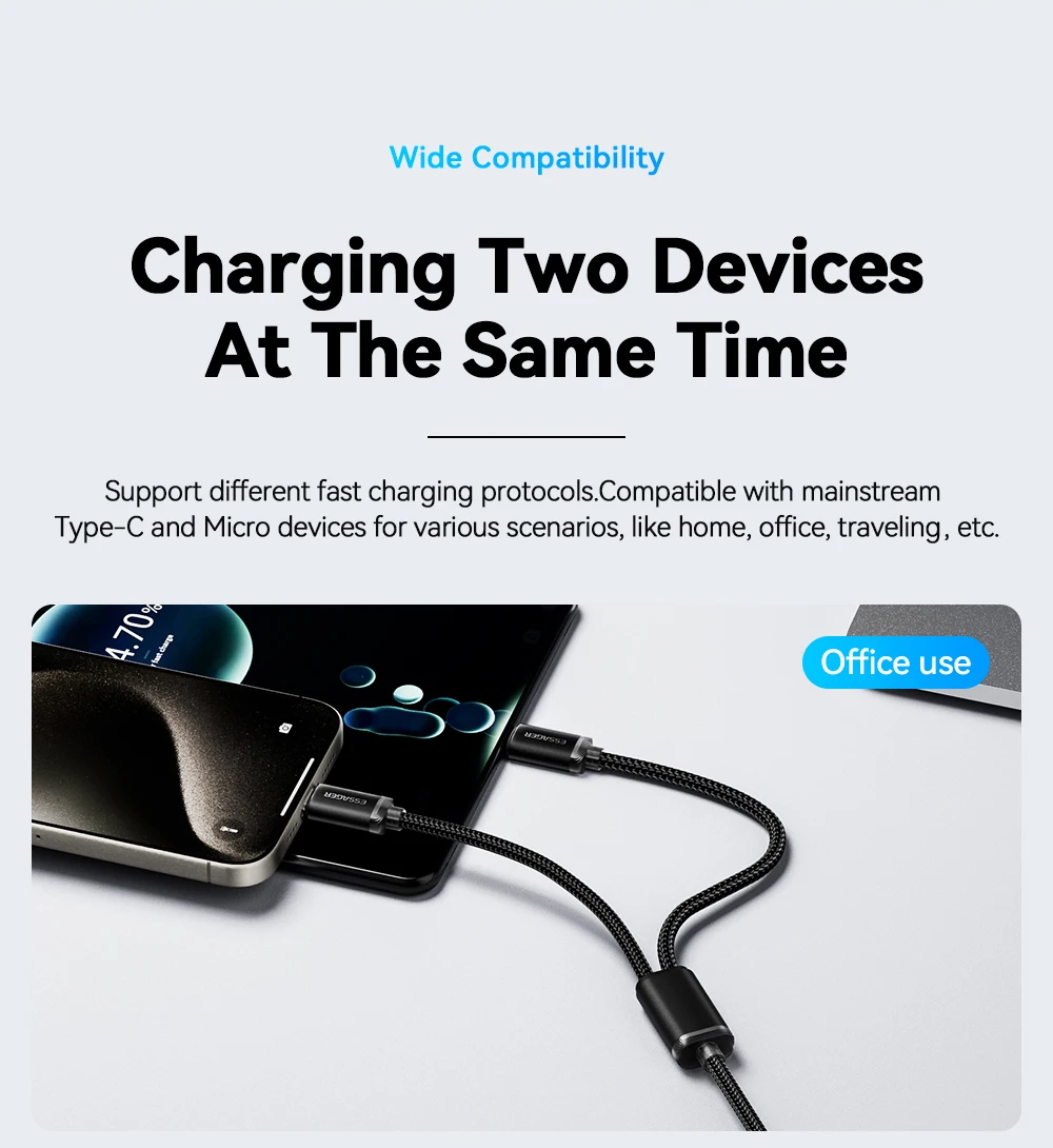 2 in 1 USB Type C Micro Cable for Xiaomi Redmi Samsung Huawei 2A Fast Charging D