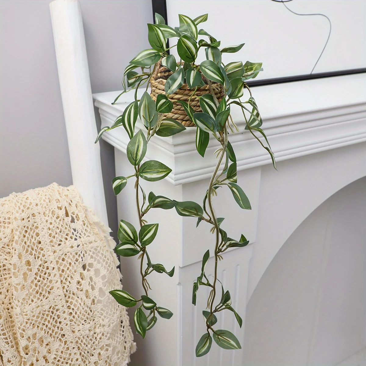 XIYA FLOWER Artificial Hanging Grass Potted Plant Zebrina Peperomia Fittonia Artificial Plant PE Material Home Garden Decor 4