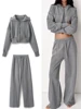 New Women's Trousers Suit Fashion Long Sleeve Zipper Coat elastic Hem Short Side Pocket Hooded Basic Coat And Trousers Suit 2