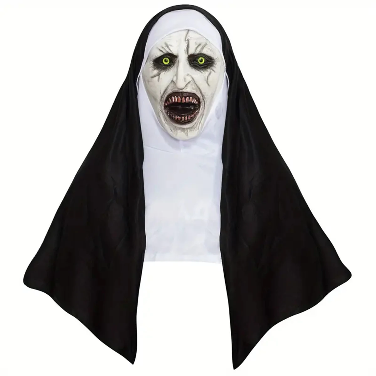 Horror The Nun Mask Cosplay Scary Bloody Demon Ghost Face Latex Masks With Headscarf Halloween Party Costume Props Deluxe