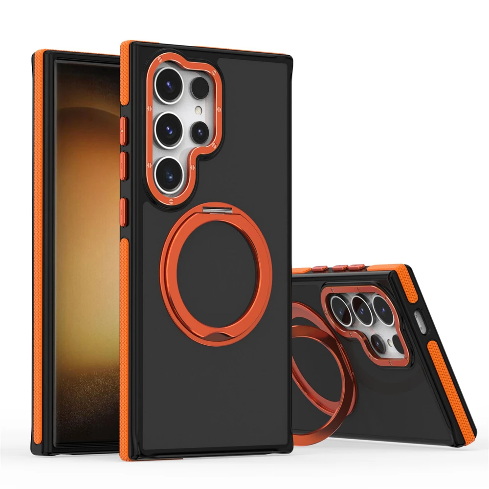 Magnetic Matte Phone Case with Magsafe Ring Stand Holder and Contrast Color Frosted Finish