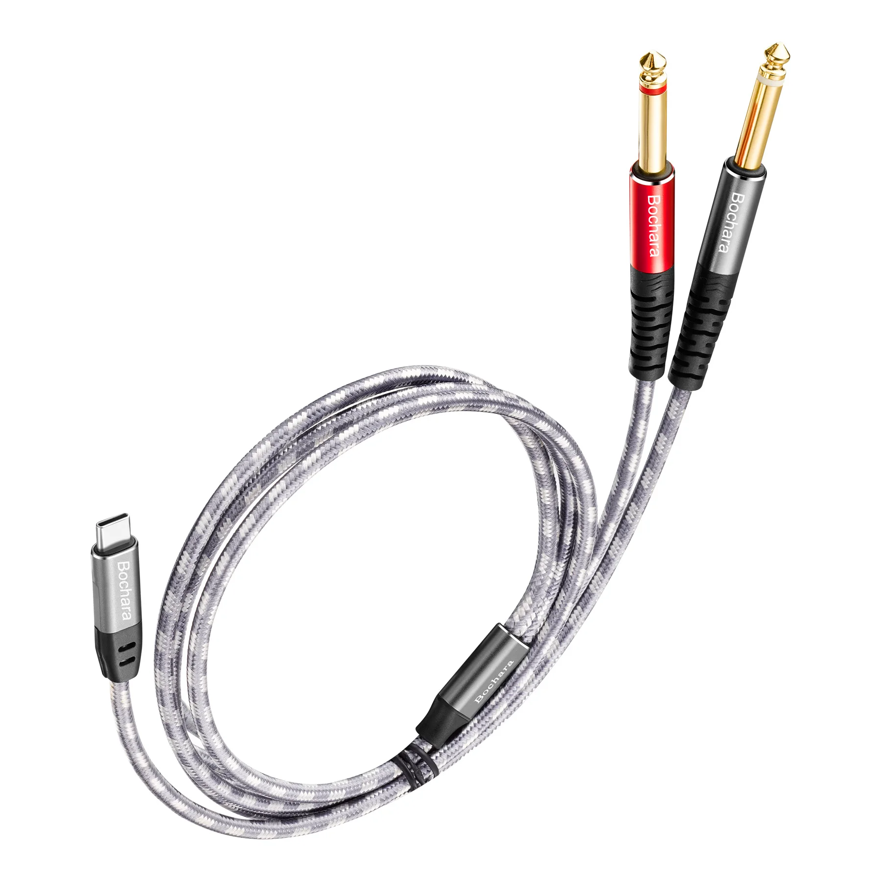 Braided Type C to Dual 6.35mm Audio Cable with Built-in DAC and Shielding
