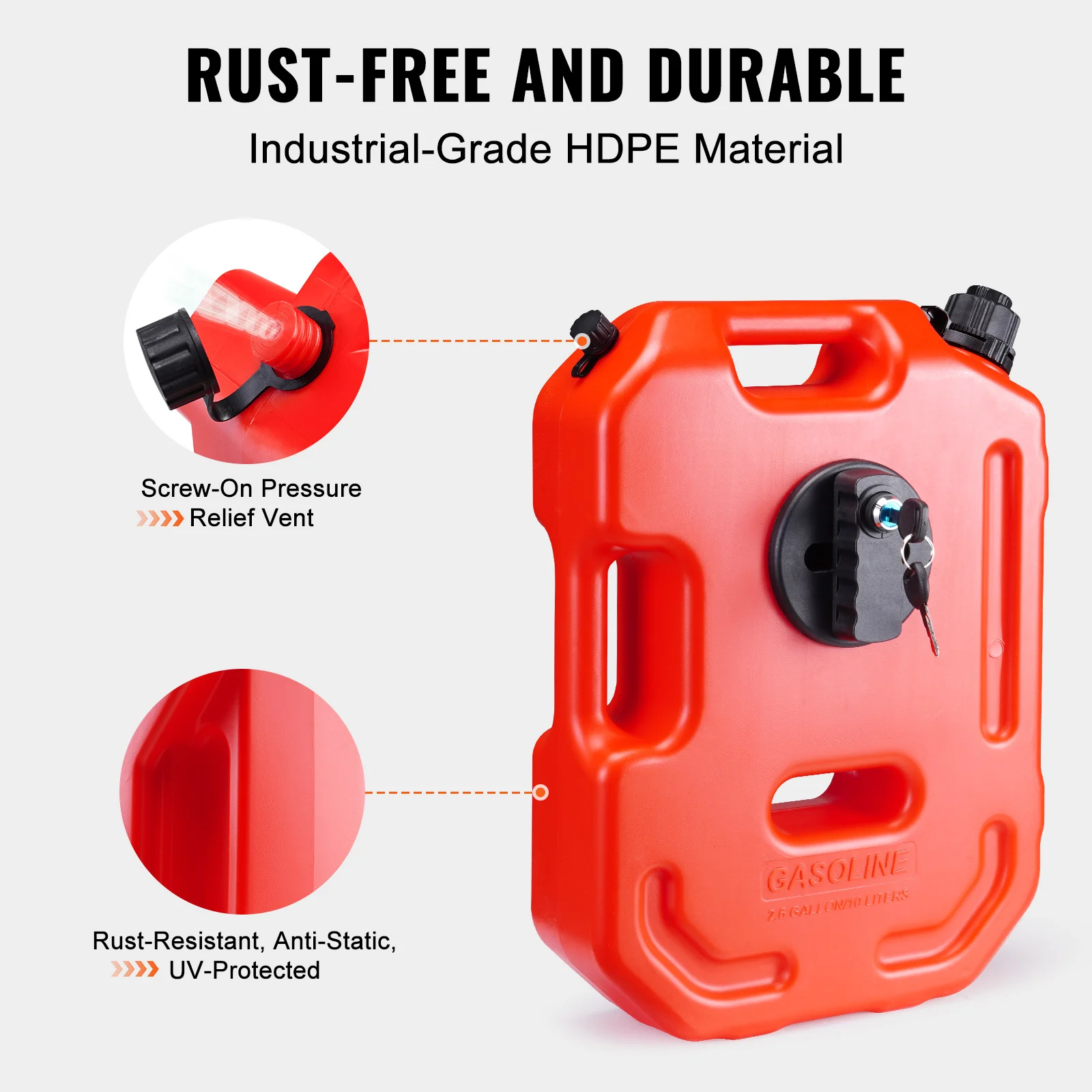 VEVOR 10L Red Fuel Tank Petrol Cans Barrels Gas Spare Container Anti-static Jerry Can Fuel Tank Pack Mororcycle Jerrycan motorcycle fuel container petrol can