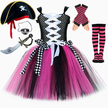 Costume da pirata per ragazze, tutù di Halloween, vestito per bambini, vestito da principessa Buccaneer per ragazze, vestiti per feste a tema carnevale