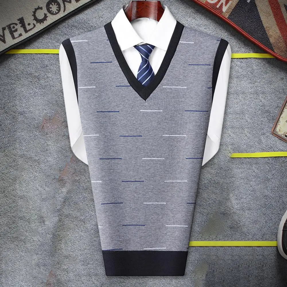 

Rhombus Print Vest Cozy V-neck Rhombus Print Sweater Warm Soft Stylish for Fall Spring Fashion Men Sleeveless Vest