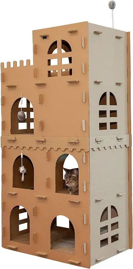 

Scratching Pads & Toys - High Castle Tower Corrugated Cat Scratcher Hideout - Cardboard Brown, One Size