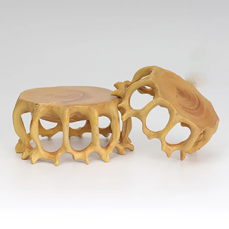 Small Round Boxwood Carving Base, Handicraft Ornaments, Teapot Base, Root Carving