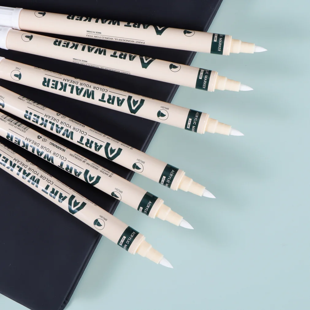 12pcs White Art Brush Acrylic White Paint Marker Pens, Medium Tip, Suitable For Rock Painting, Stone, Glass, Wood, Ceramics 5
