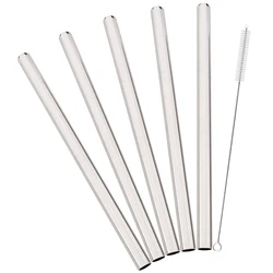 5 - Piece Stainless Steel Drinking Straw Set - Wide 12mm for Juice, Milkshakes, and Cocktails (Silver)