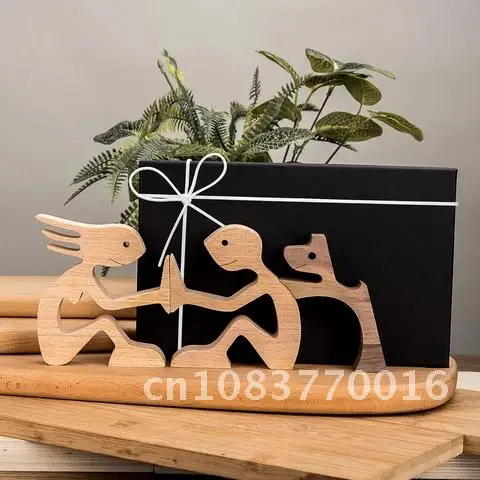 

Puppy Family Dog Wood Craft Figurine Desktop Table Ornament Carving Model Creative Home Office Decoration Love Pet Dropshipping