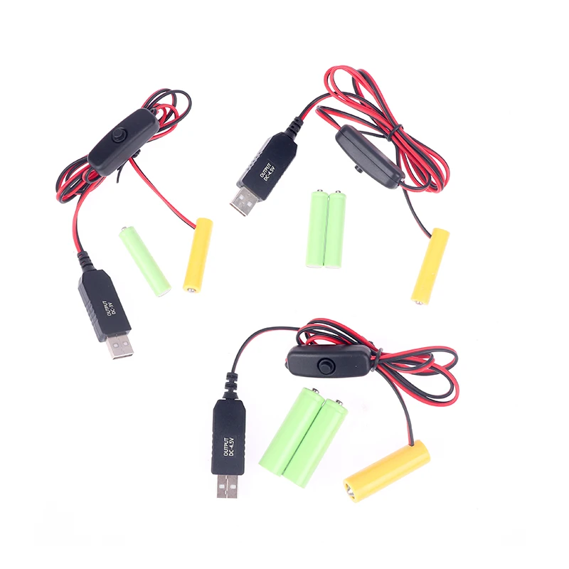 AAA 더미 배터리 어댑터 USB 전원 공급 장치 스위치 케이블, 원격 카메라 장난감 LED 스트립용 AAA 배터리 교체