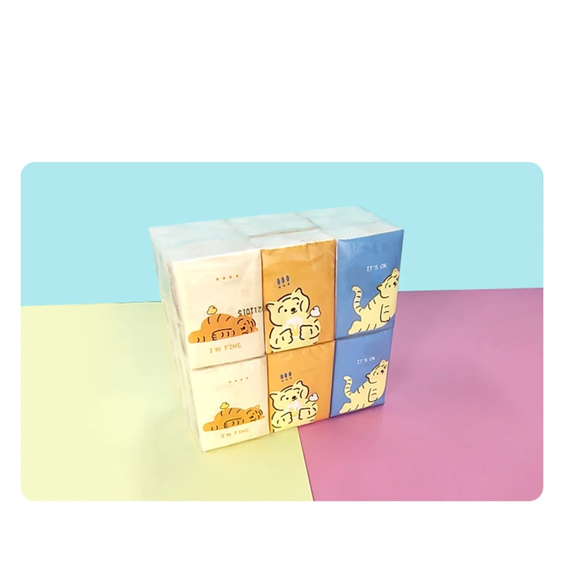 Facial Tissues, Tiger Printed Tissues Travel Size, 9 Packs, 3-Ply Soft and Unscented, Tiger Printed Designed Package