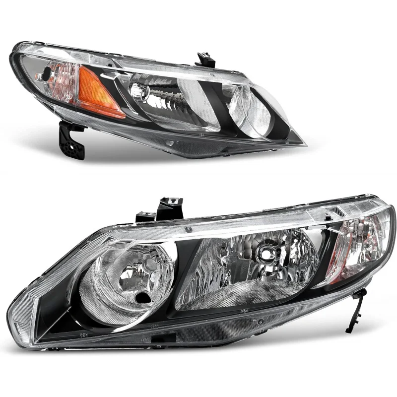 AUTOSAVER88 Headlight Assembly Compatible with 06 07 08 09 10 11 Civic Sedan 4-Door Headlamp Amber Park Lens Black Housing