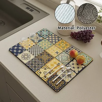 Tappetino di scarico assorbente Tappetini da cucina Tappetino per asciugare i piatti Tovaglietta antiscivolo per stoviglie Tappeto da caffè Forniture da cucina Decorazione domestica retrò 1