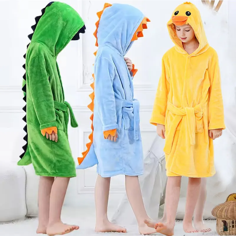 Halloween Dinosaur Bathrobes for Children 3 5 7 9 11 13 Years Kids Animal Flannel Homewear Boy Hooded Sleepwear Girls Nightgown