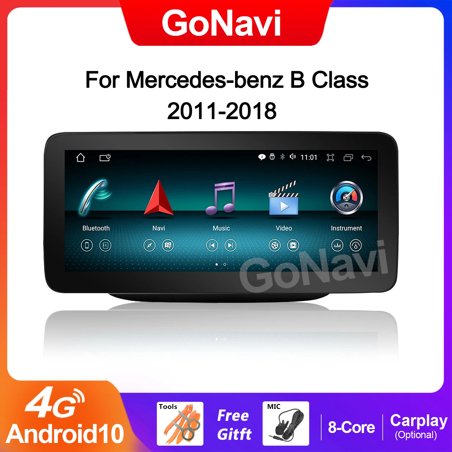 

GoNavi 8 Core Android 10 Car Radio Tablet For Mercedes W246 2011-2018 WIFI 4G SIM BT Carplay Auto GPS Navi Multimedia Player