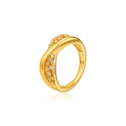 18K Gold Plated Chunky Crystal Striped Ring with Shiny Zircon - Size 8 (Style 2)